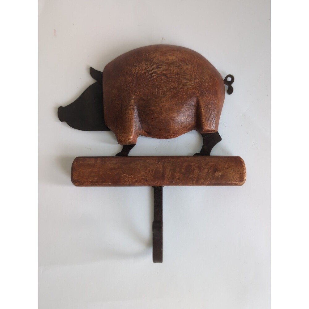 Vintage Wood Metal Pig Wall Hook Farmhouse Decoration 6" x 7" Pier 1